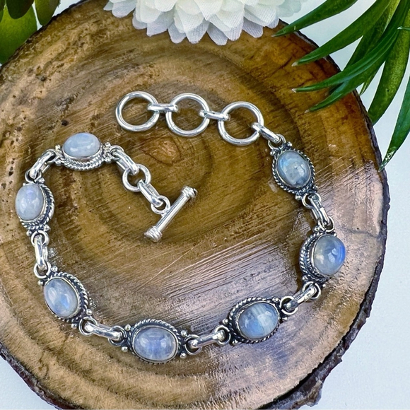 Southwest Jewelry - Blue Purple Moonstone Bracelet Sterling Silver 925 Vintage Southwest New